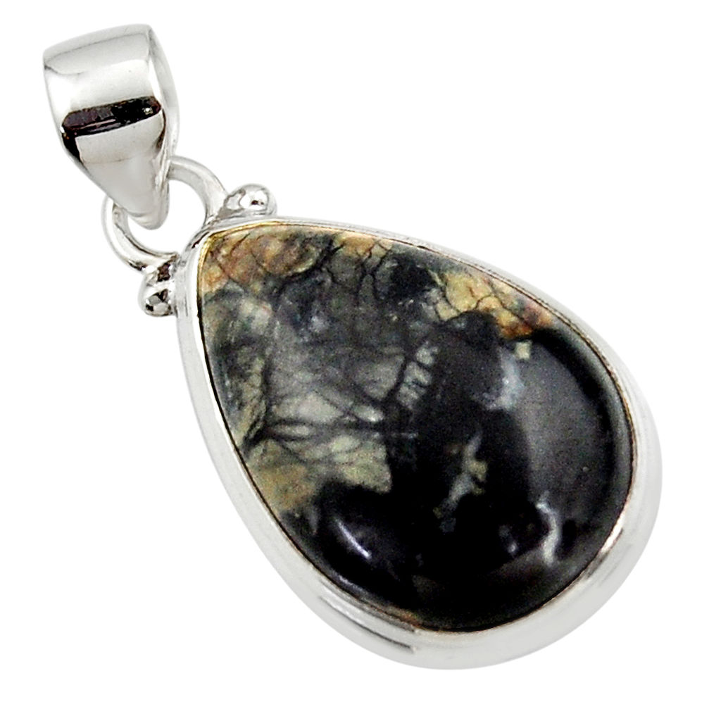 13.67cts natural black picasso jasper 925 sterling silver pendant jewelry r46519