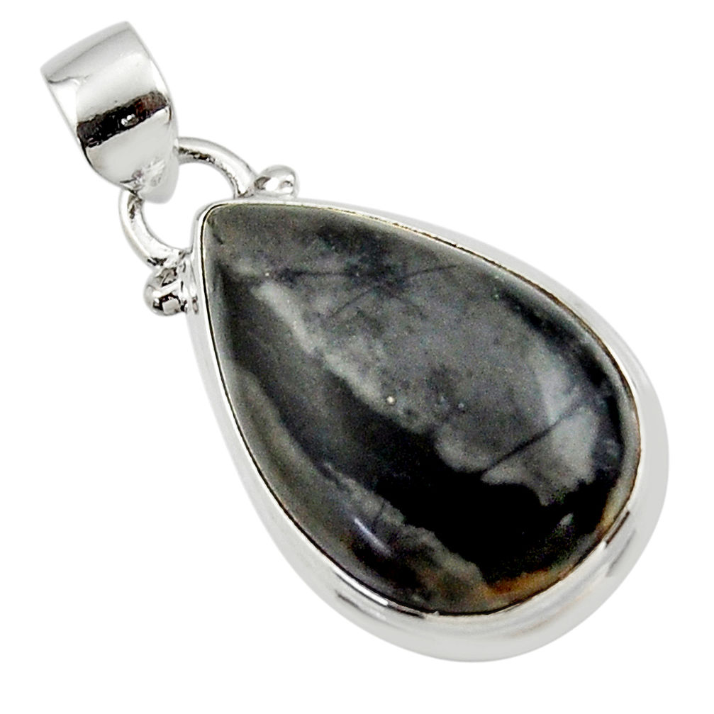 14.05cts natural black picasso jasper 925 sterling silver pendant jewelry r46536