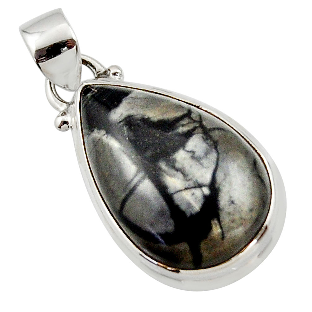 13.22cts natural black picasso jasper 925 sterling silver pendant jewelry r46538