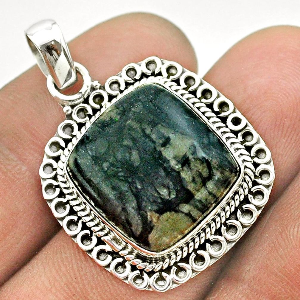 14.41cts natural black picasso jasper 925 sterling silver pendant jewelry t53341