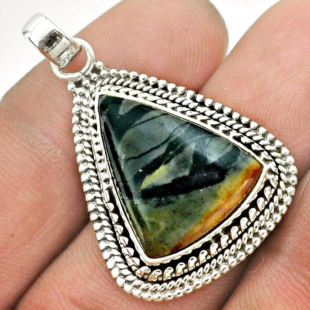 13.79cts natural black picasso jasper 925 sterling silver pendant jewelry t53342