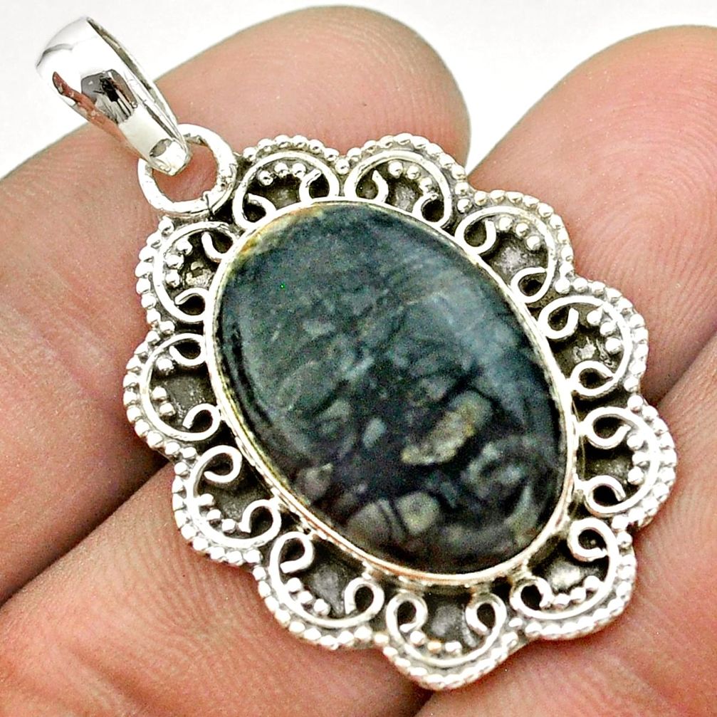 15.16cts natural black picasso jasper 925 sterling silver pendant jewelry t53345