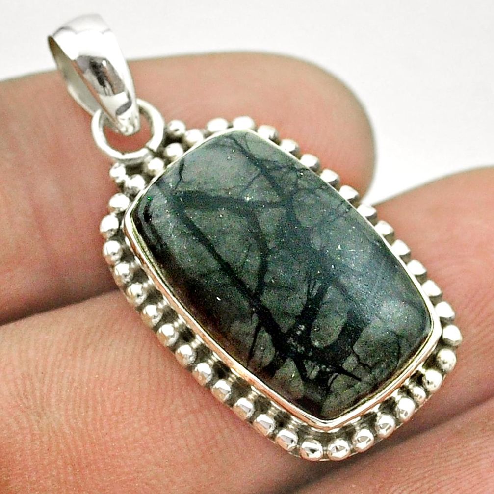 13.79cts natural black picasso jasper 925 sterling silver pendant jewelry t53347