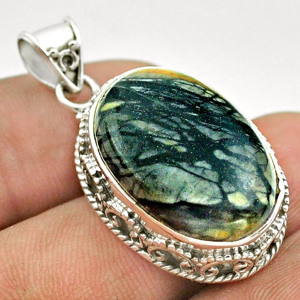 18.66cts natural black picasso jasper 925 sterling silver pendant jewelry t53350