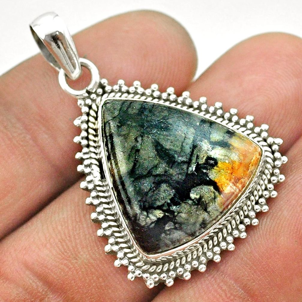 15.97cts natural black picasso jasper 925 sterling silver pendant jewelry t53352