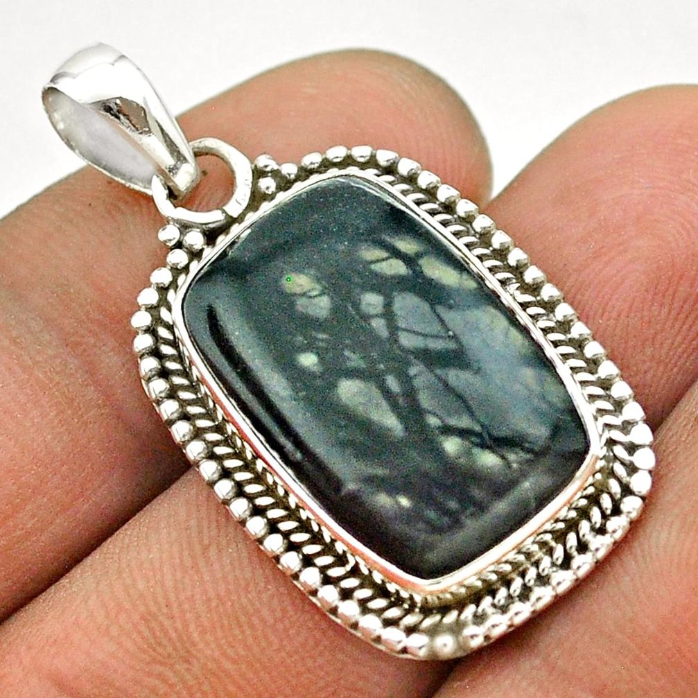 15.29cts natural black picasso jasper 925 sterling silver pendant jewelry t53355