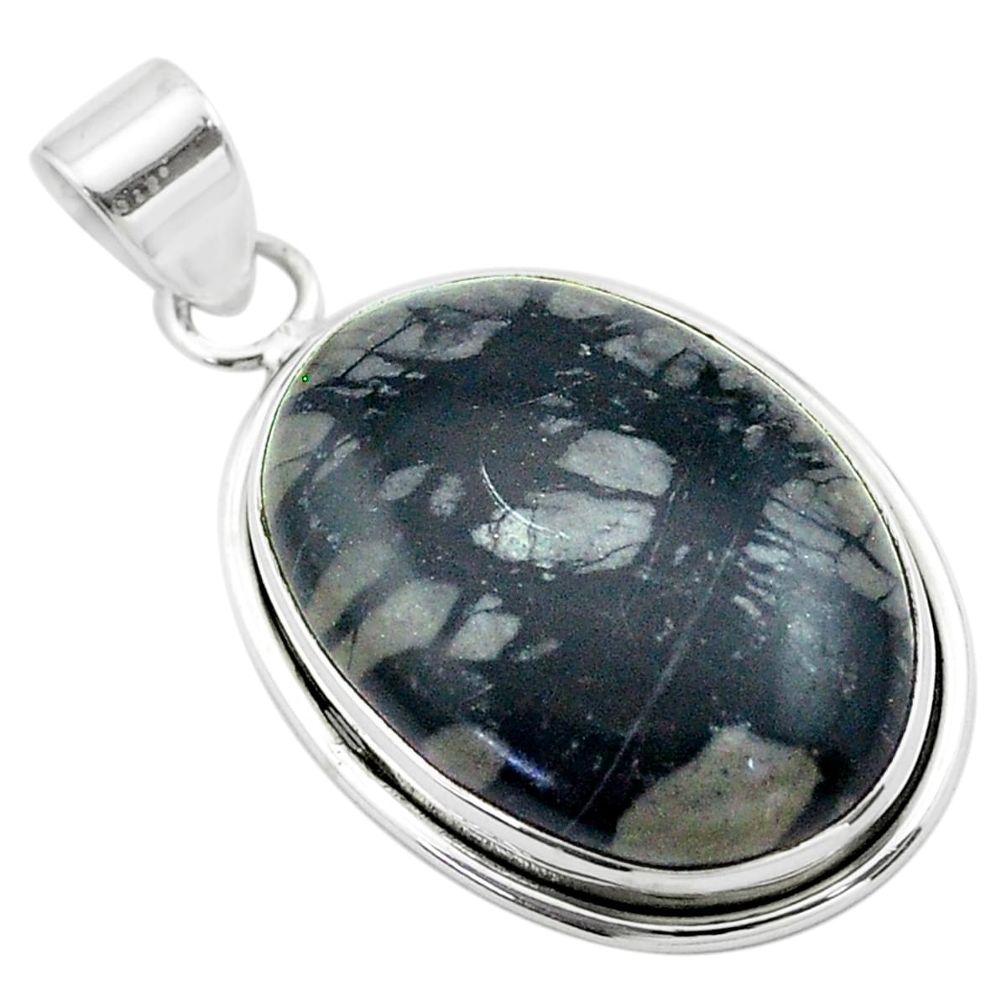 17.62cts natural black picasso jasper 925 sterling silver pendant jewelry t53651