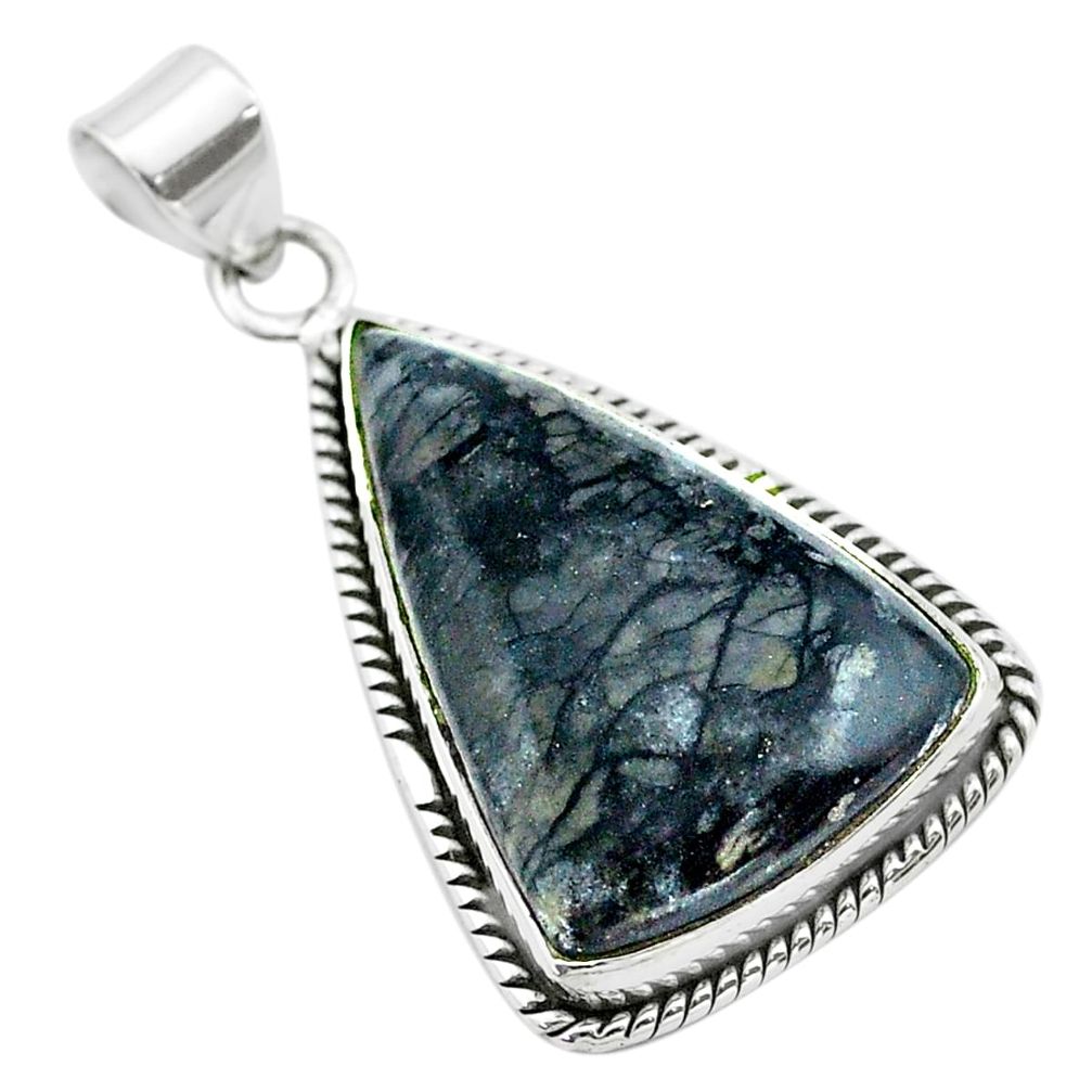 17.55cts natural black picasso jasper 925 sterling silver pendant jewelry t53658