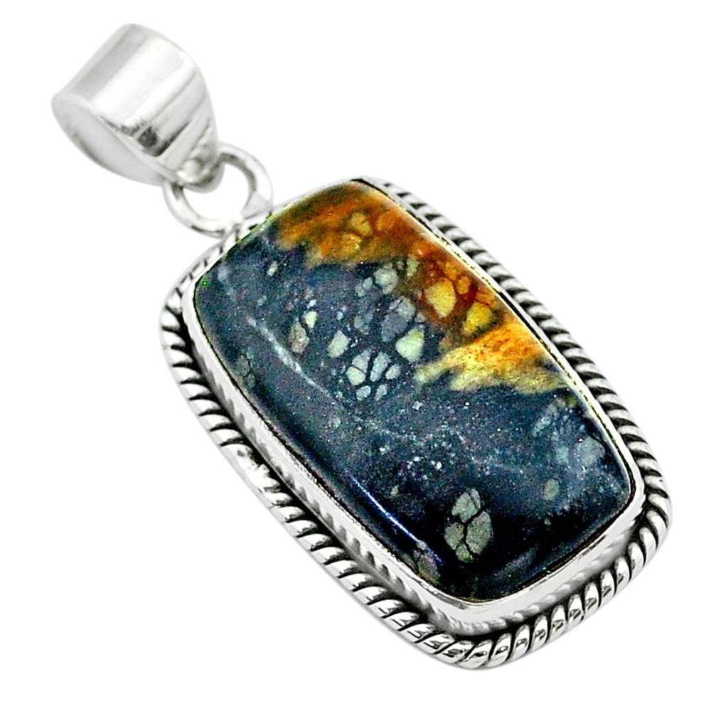 15.20cts natural black picasso jasper 925 sterling silver pendant jewelry t53659