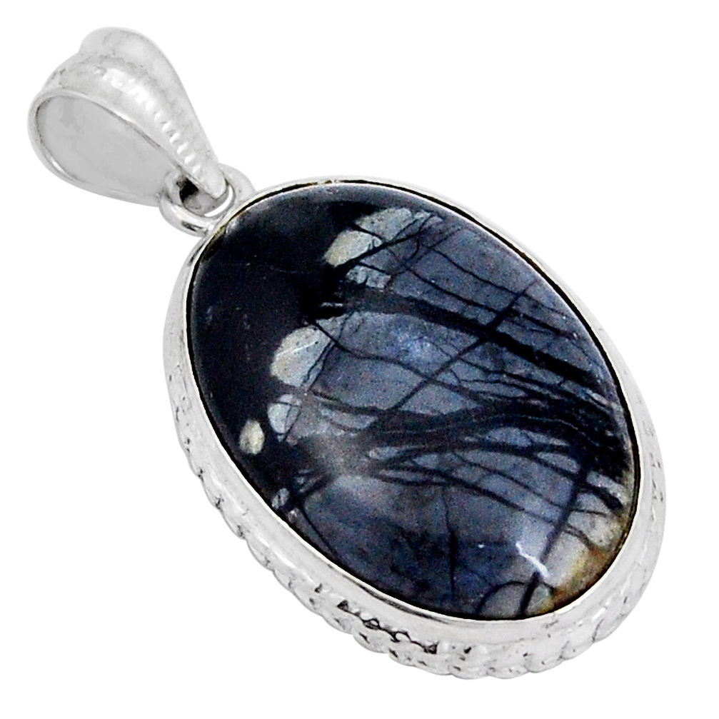 18.94cts natural black picasso jasper 925 sterling silver pendant jewelry y5121