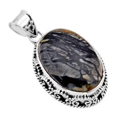 17.38cts natural black picasso jasper 925 sterling silver pendant jewelry y61891
