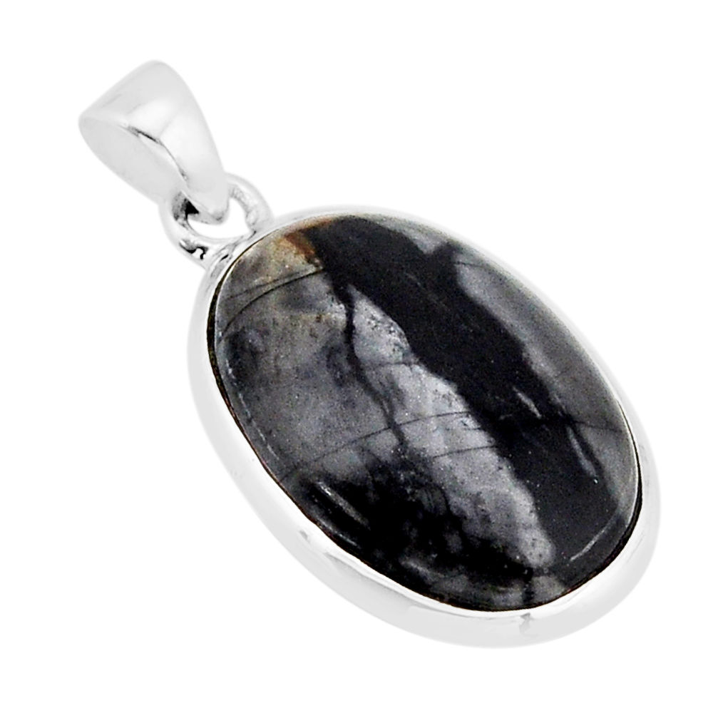 14.66cts natural black picasso jasper 925 sterling silver pendant jewelry y69208