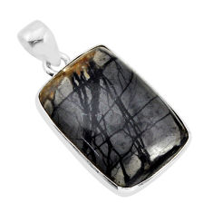 15.10cts natural black picasso jasper 925 sterling silver pendant jewelry y77545