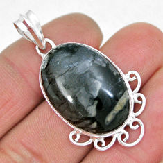 17.81cts natural black picasso jasper 925 sterling silver pendant jewelry y9337