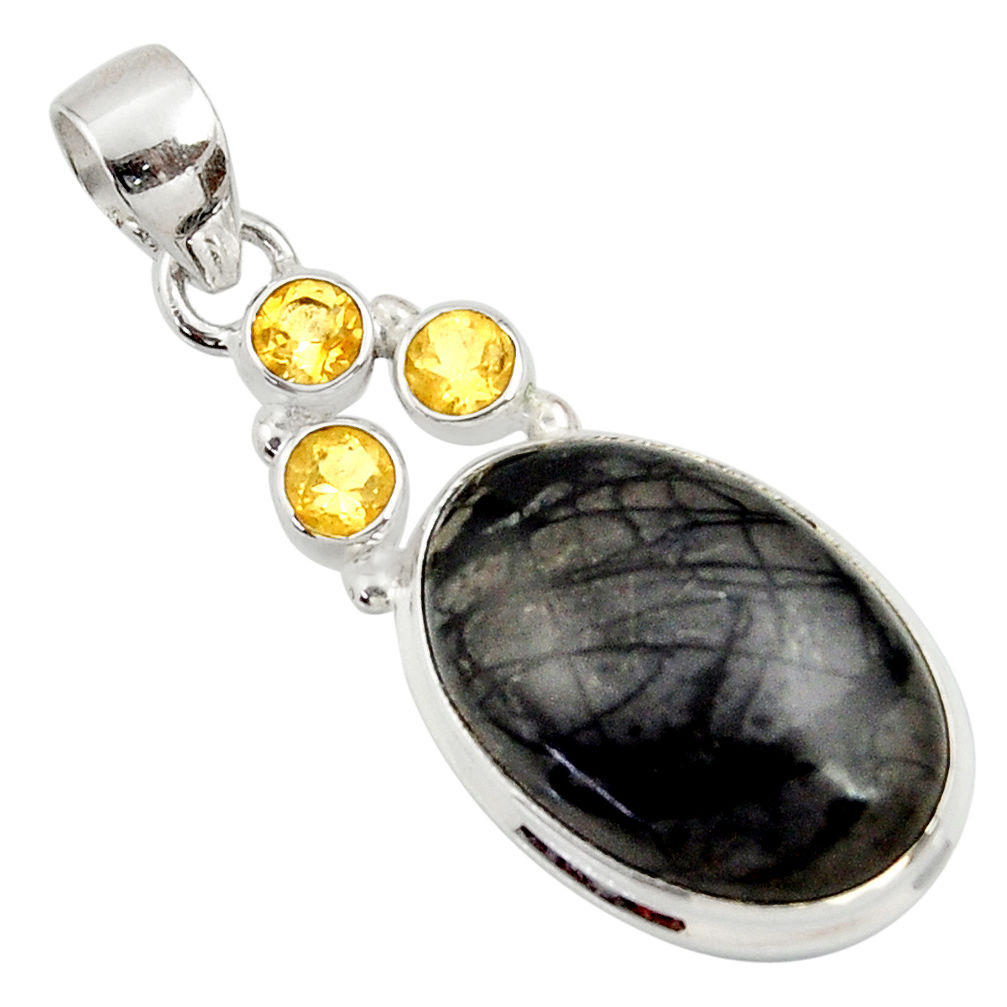  black picasso jasper citrine 925 sterling silver pendant d45311