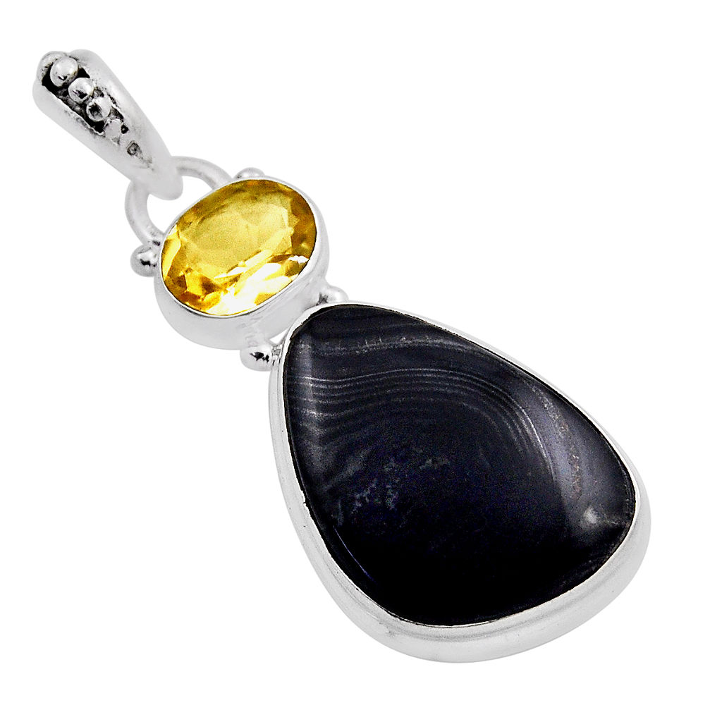 15.07cts natural black picasso jasper citrine 925 sterling silver pendant n25437
