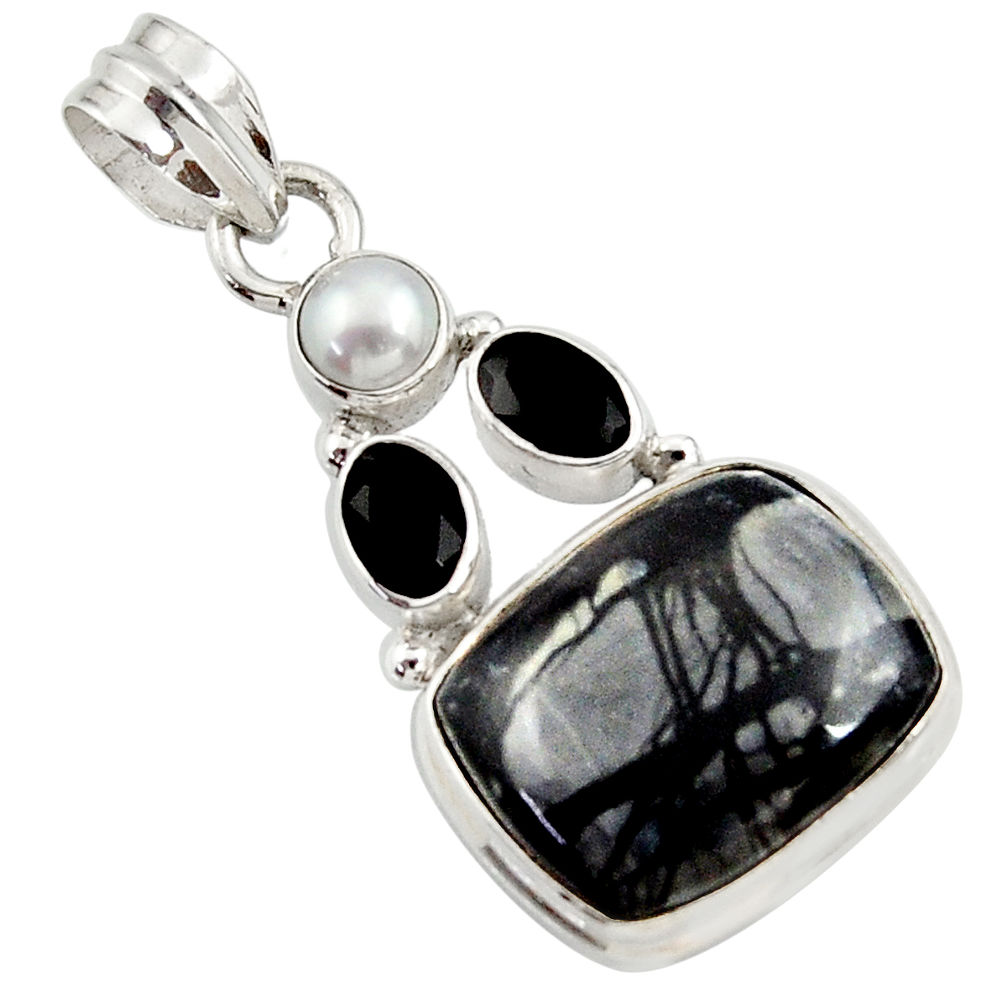  black picasso jasper onyx pearl 925 silver pendant d45312