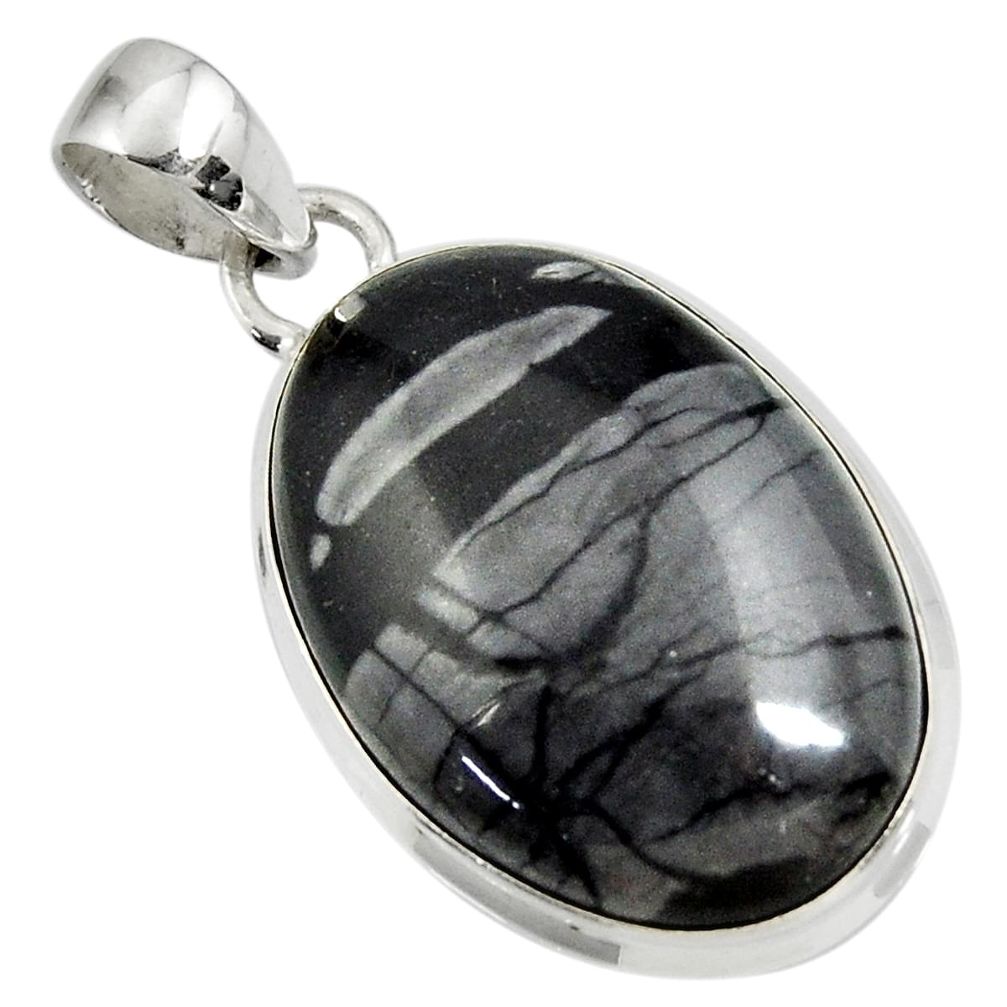22.44cts natural black picasso jasper oval 925 sterling silver pendant d41250