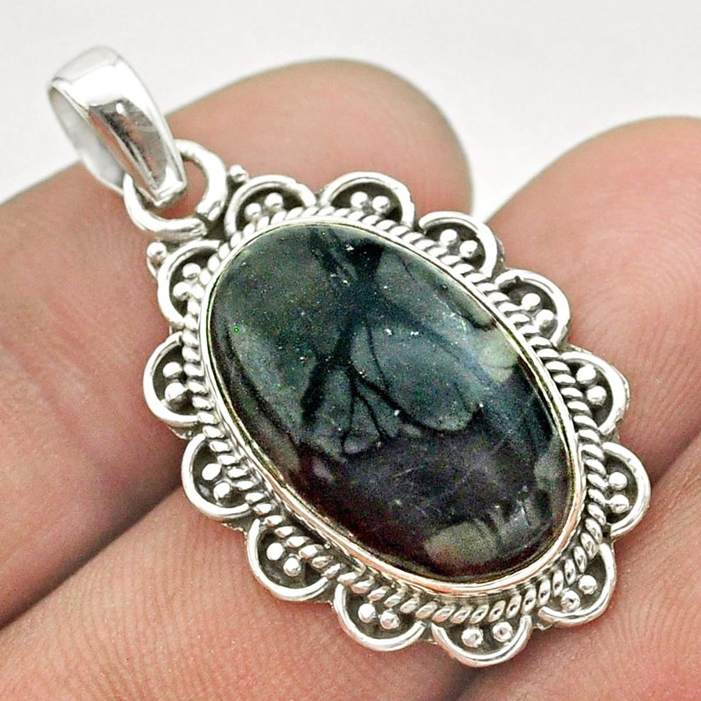 13.24cts natural black picasso jasper oval 925 sterling silver pendant t53346