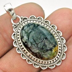 17.36cts natural black picasso jasper oval 925 sterling silver pendant t53351