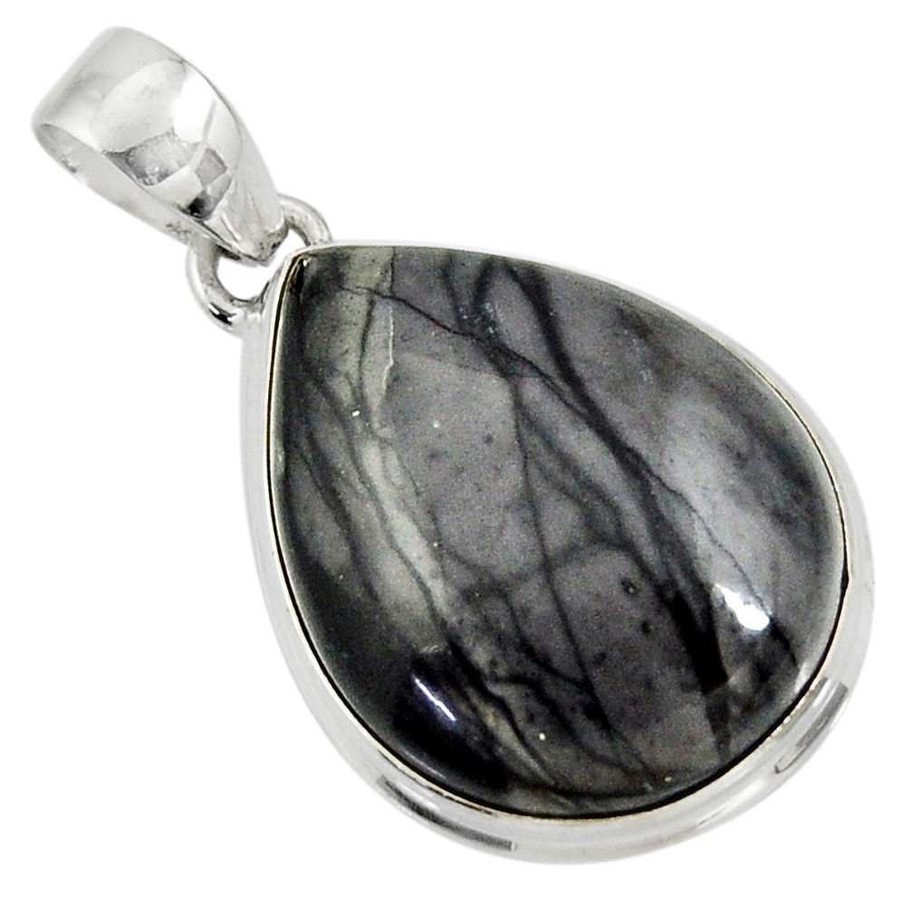  black picasso jasper pear 925 sterling silver pendant d41258