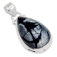12.60cts natural black picasso jasper pear 925 sterling silver pendant y5125
