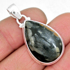 14.14cts natural black picasso jasper pear 925 sterling silver pendant y9328