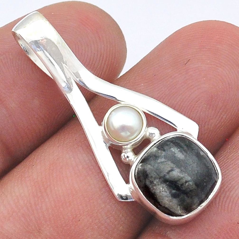 5.34cts natural black picasso jasper pearl 925 sterling silver pendant u61675