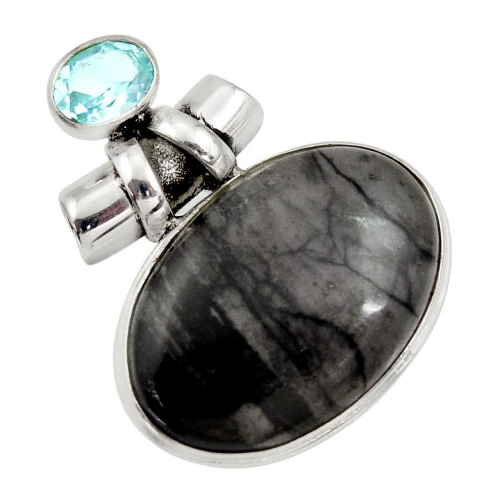 28.27cts natural black picasso jasper topaz 925 sterling silver pendant r30489