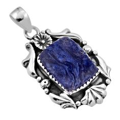 13.05cts natural black pietersite (african) 925 silver flower pendant n33138