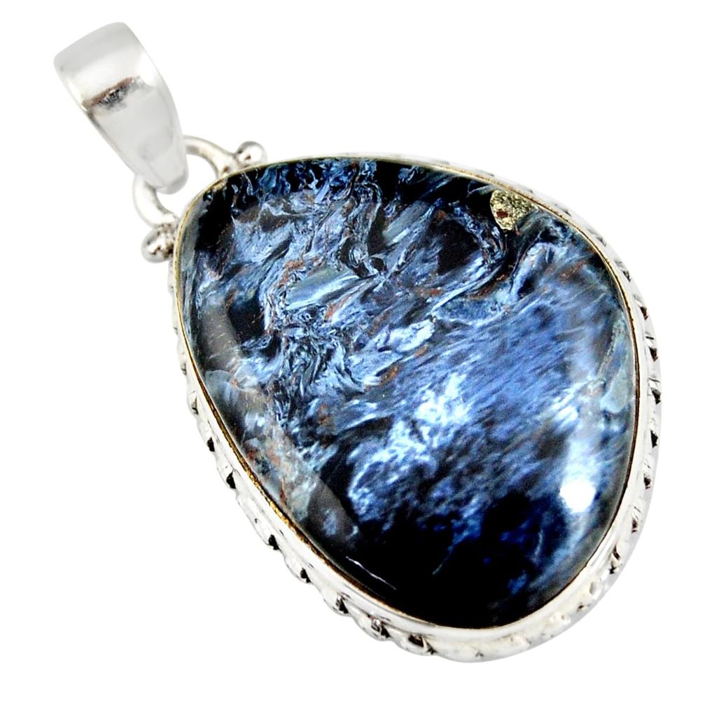 19.57cts natural black pietersite (african) 925 sterling silver pendant r20076