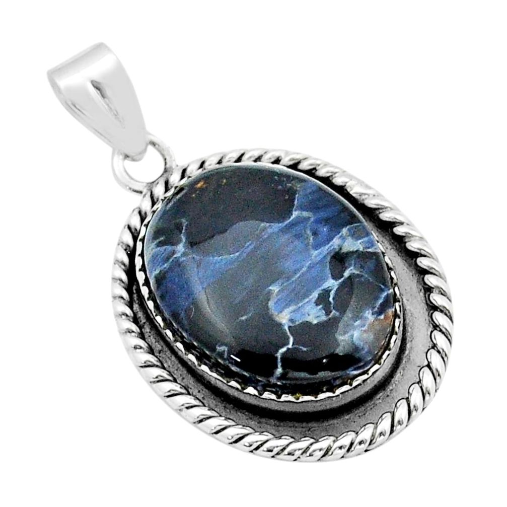 17.23cts natural black pietersite (african) 925 sterling silver pendant u90004