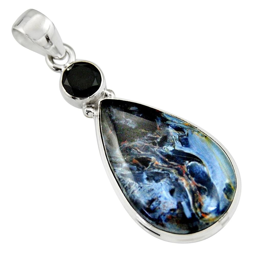 14.23cts natural black pietersite (african) onyx 925 silver pendant r19620