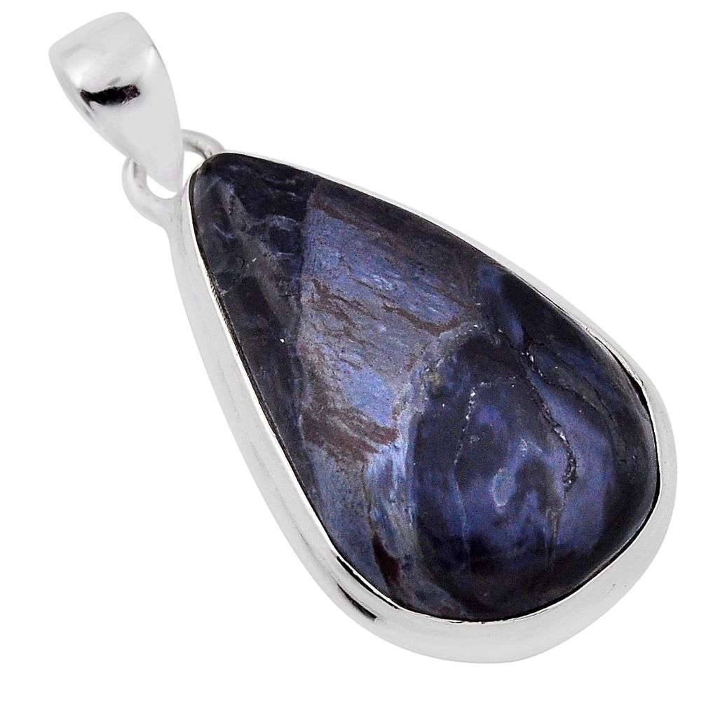 17.30cts natural black pietersite (african) pear sterling silver pendant n31017