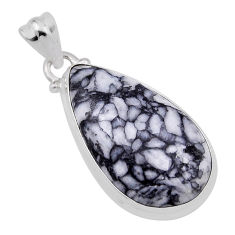 17.33cts natural black pinolith pear 925 sterling silver pendant jewelry n30733