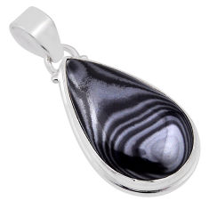15.89cts natural black psilomelane (crown of silver) 925 silver pendant n31161