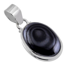 12.10cts natural black psilomelane (crown of silver) 925 silver pendant n36792