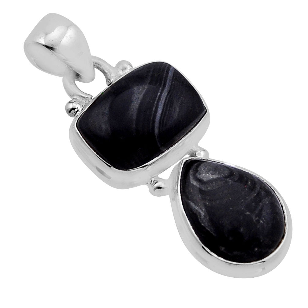 9.13cts natural black psilomelane (crown of silver) 925 silver pendant n51483