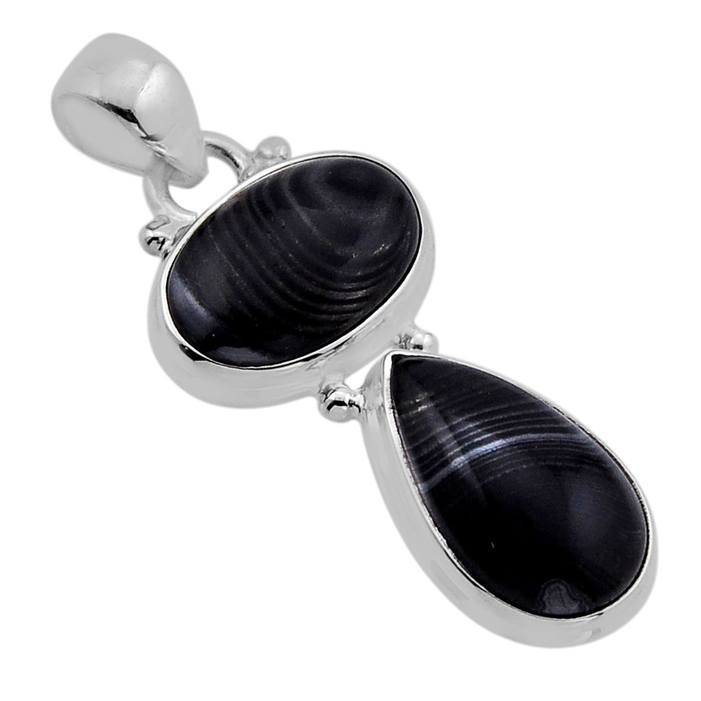 10.03cts natural black psilomelane (crown of silver) 925 silver pendant n51493