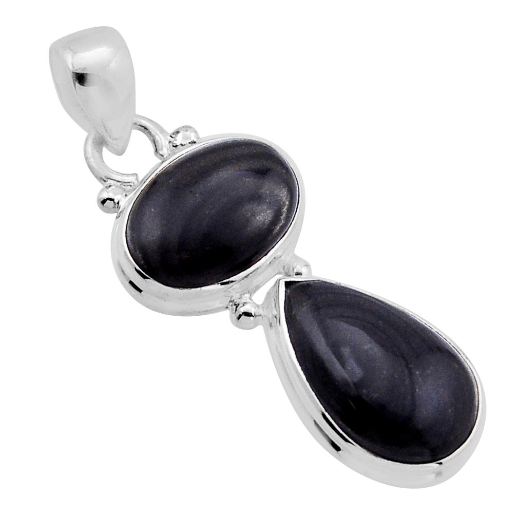 9.63cts natural black psilomelane (crown of silver) 925 silver pendant n51698