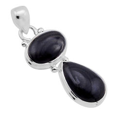 9.63cts natural black psilomelane (crown of silver) 925 silver pendant n51698