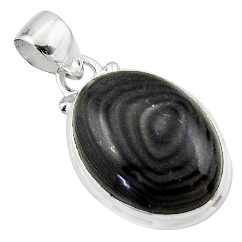 11.90cts natural black psilomelane (crown of silver) 925 silver pendant r46373