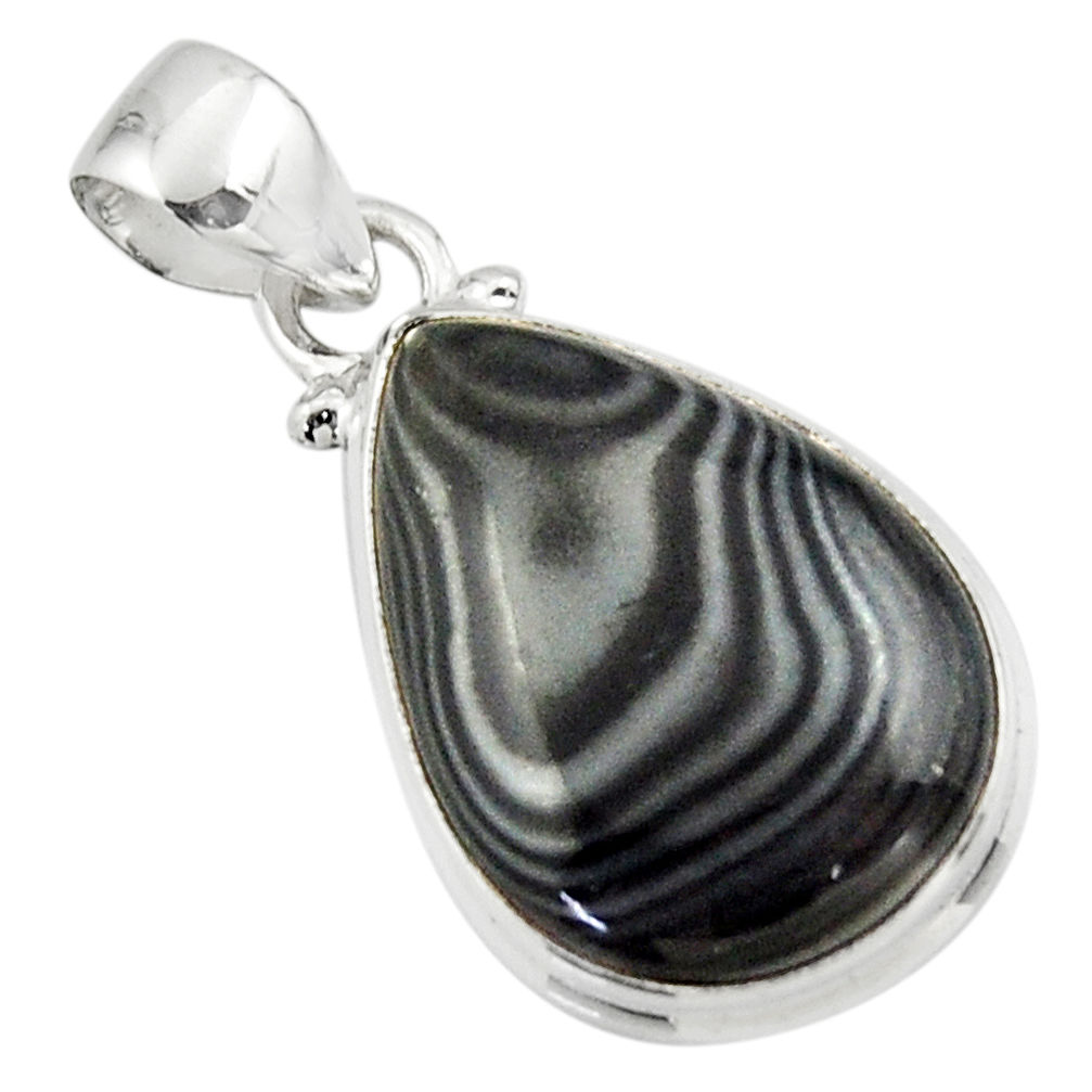 13.40cts natural black psilomelane (crown of silver) 925 silver pendant r46376