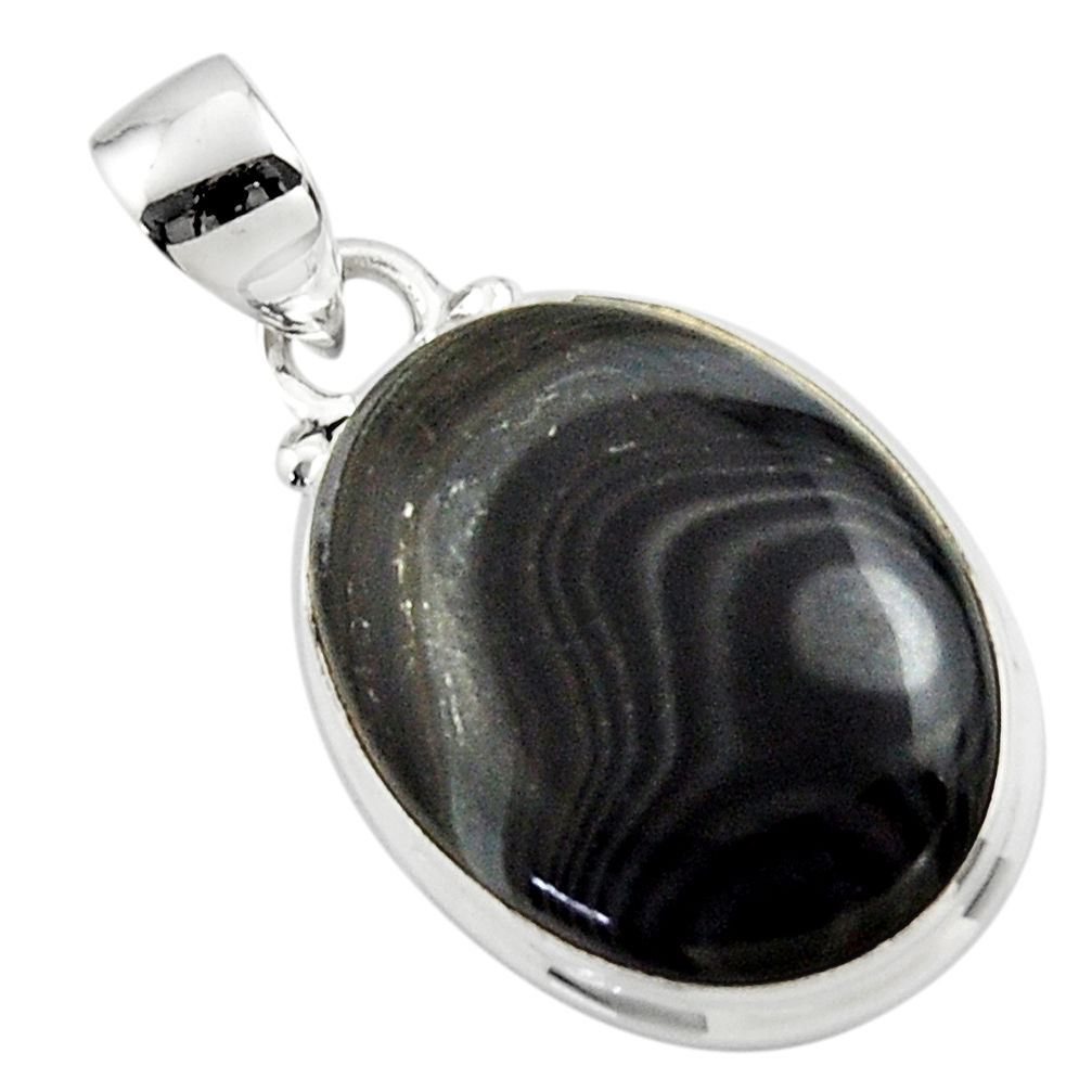 14.68cts natural black psilomelane (crown of silver) 925 silver pendant r46378