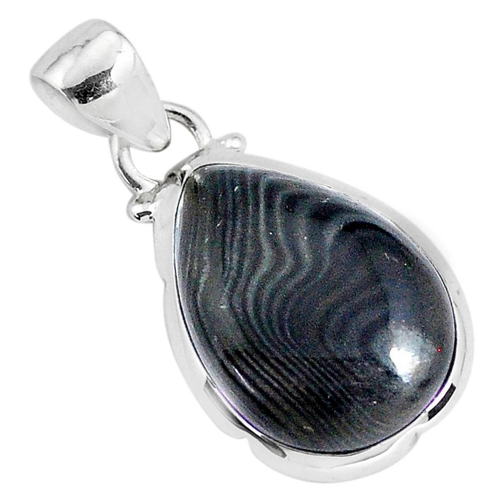 10.11cts natural black psilomelane (crown of silver) 925 silver pendant r94482