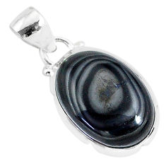 Clearance Sale- 11.17cts natural black psilomelane (crown of silver) 925 silver pendant r94489
