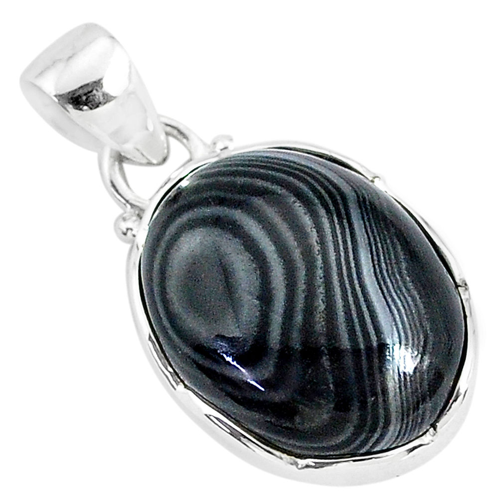 11.57cts natural black psilomelane (crown of silver) 925 silver pendant r94495