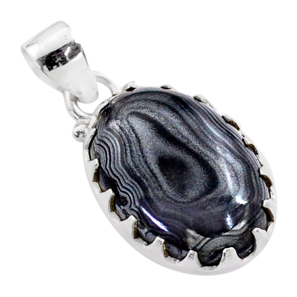 13.70cts natural black psilomelane (crown of silver) 925 silver pendant t77434