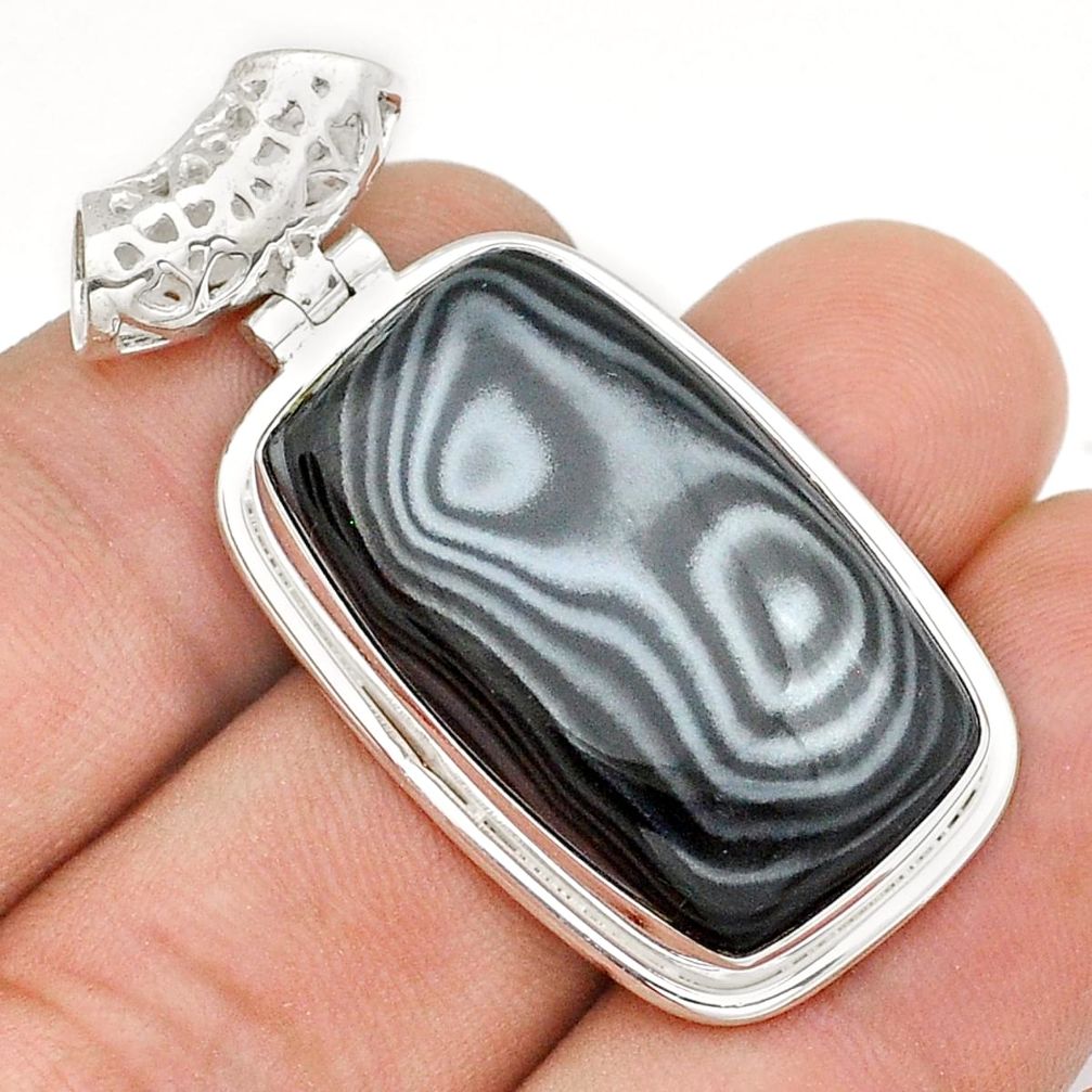 31.00cts natural black psilomelane (crown of silver) 925 silver pendant u86708