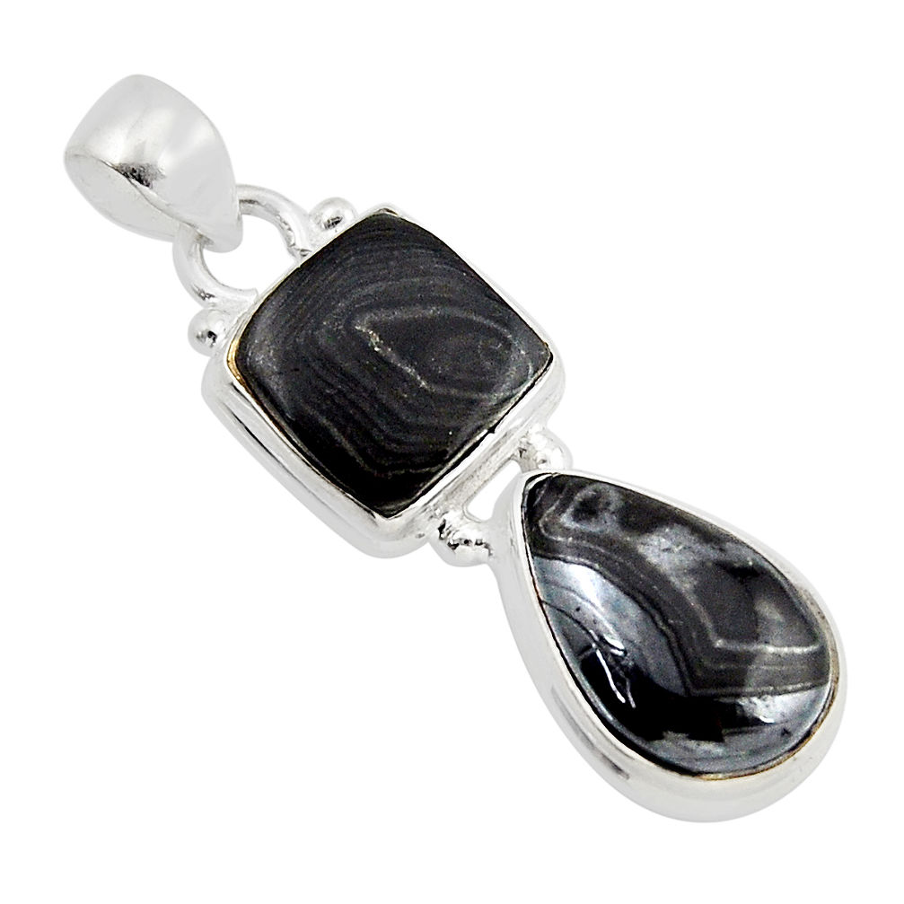 10.01cts natural black psilomelane (crown of silver) 925 silver pendant y53608